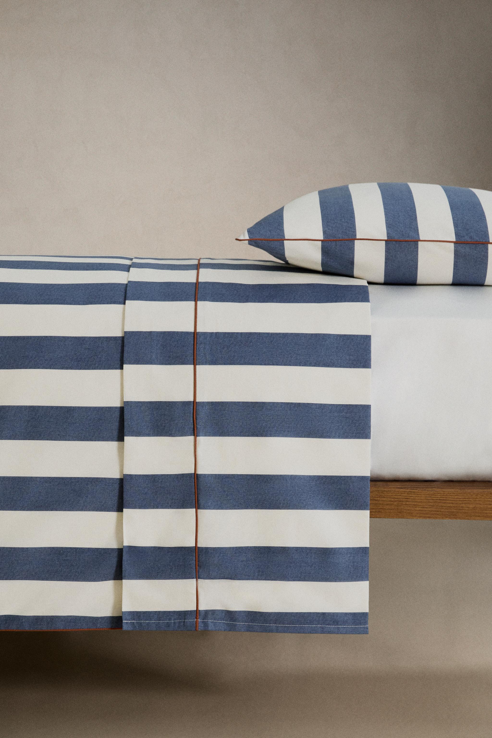 STRIPED FADED COTTON FLAT SHEET